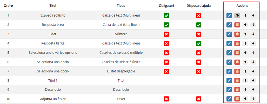 Llistat d'accions que es poden fer dintre d'aquest apartat