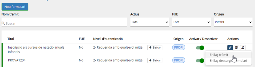 Imagen guiada sobre cómo obtener el enlace en el apartado acciones