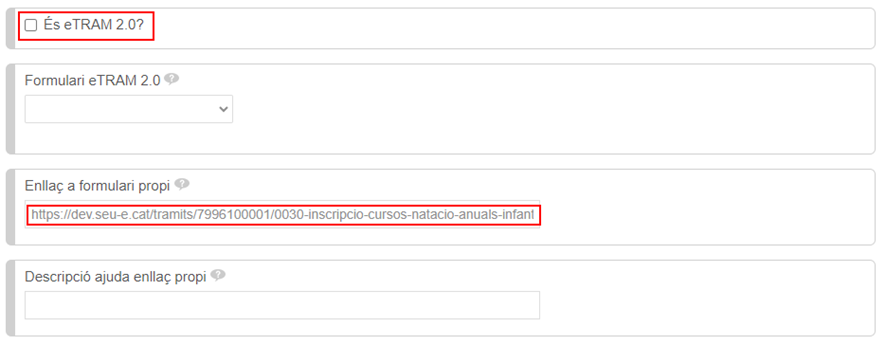 The box is the highlighted e-tram 2.0 and the link to the own form is highlighted.