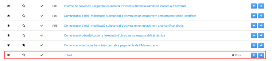 Listado de trámites remarcado